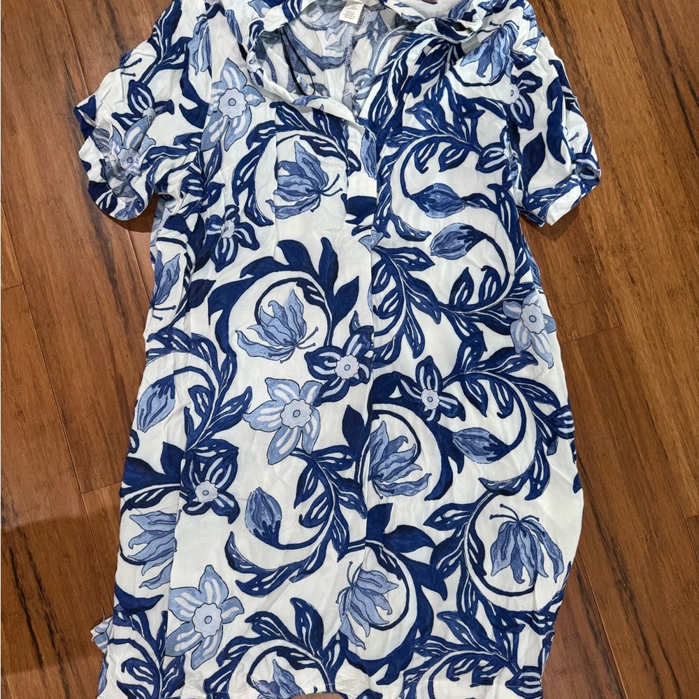 H&M Blue and White Patterned VISCOSE TUNIC DRESS